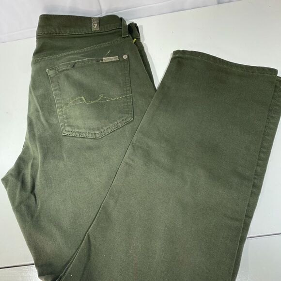 7 For All Mankind Womens 33/29 Slimmy Straight Leg Jeans Green Mild Distress USA - Picture 1 of 5